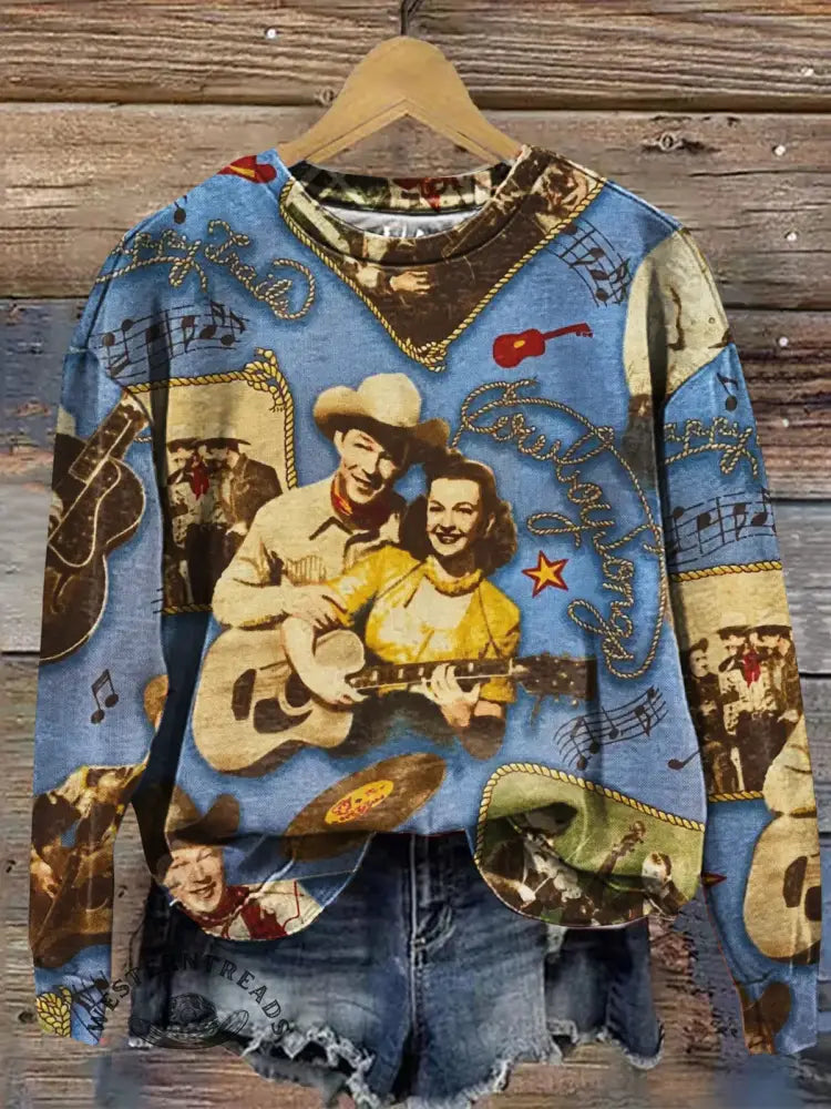 Vintage Western Art Print Casual Sweatshirt