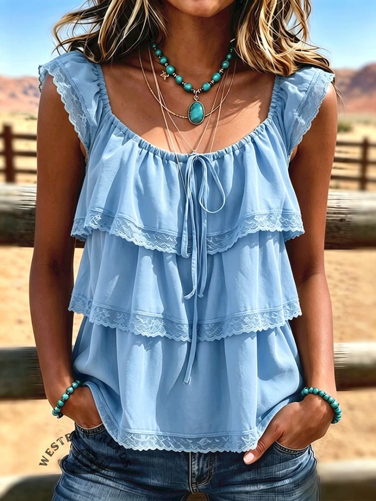 Women's Vintage Patchwork Chiffon Tank Top Casual Shirt