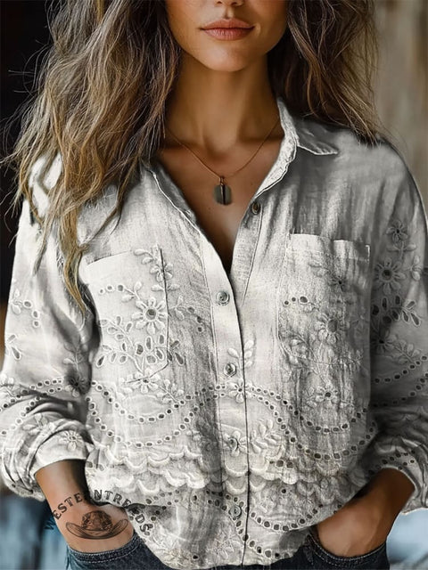 Women's Floral Print Casual Long Sleeve Comfortable Cotton Shirt