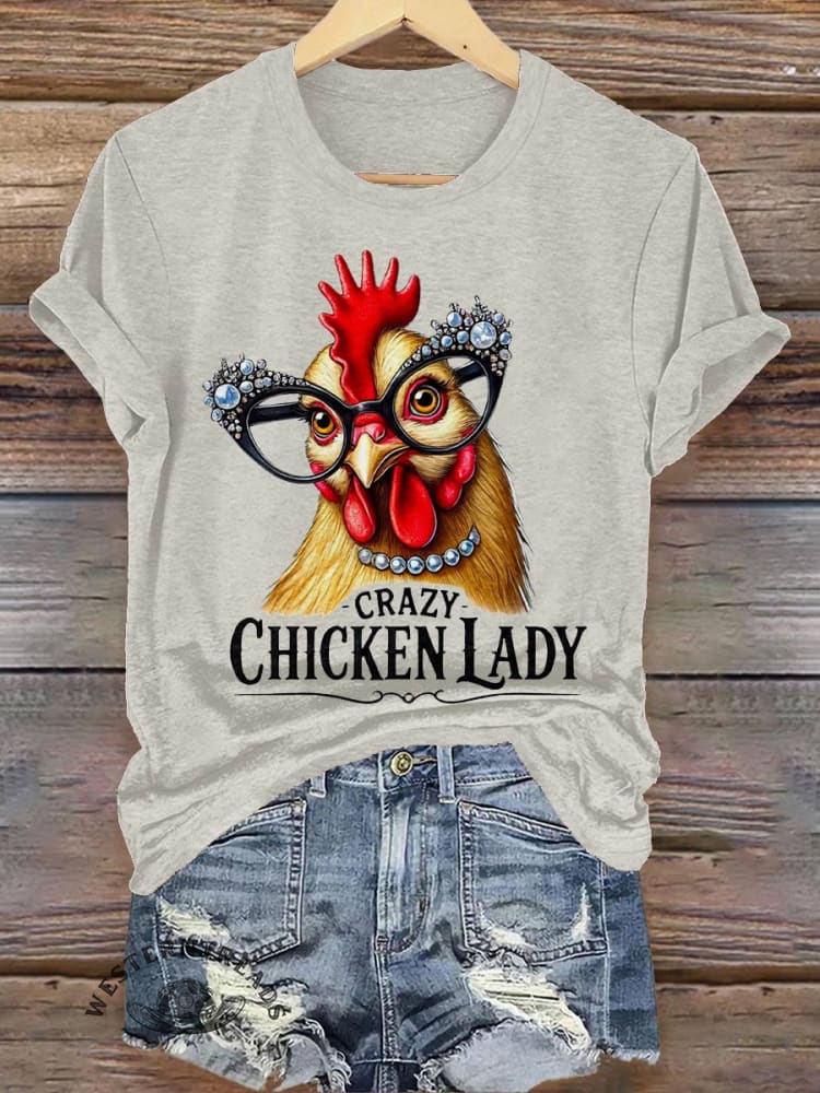 Crazy Chicken Lady Print Casual T-shirt