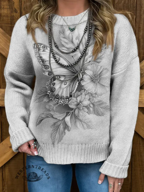 Women's Butterfly Art Print Casual Sweater