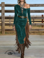 Women's Western Velvet Fringe Casual Dress