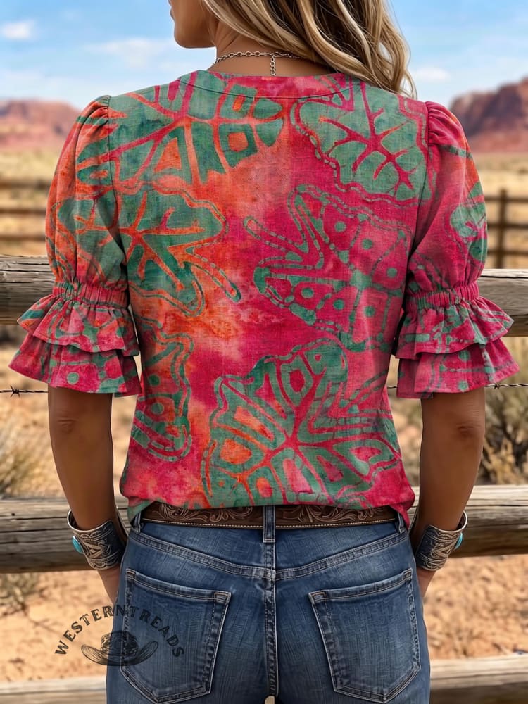 Women's Vintage Art Puff Sleeve Casual Shirt