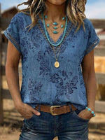 Vintage Art Hollowed Out Lace Patchwork Flowers Shirt