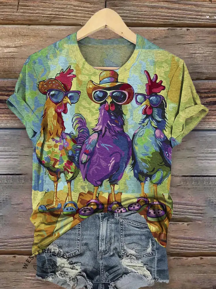 Funny Chicken Art Print Classic Short-sleeved T-shirt