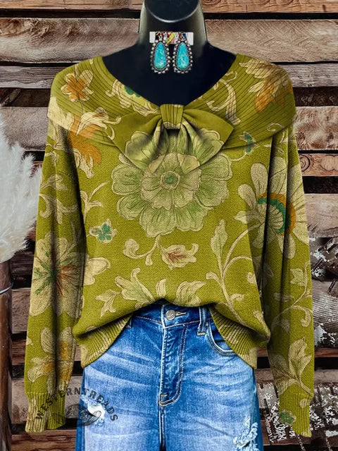 Retro Floral Print Buttoned Cardigan Sweater