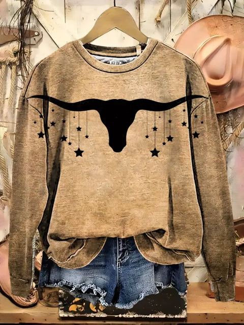 Cow Stars Print Casual Cotton Sweatshirt