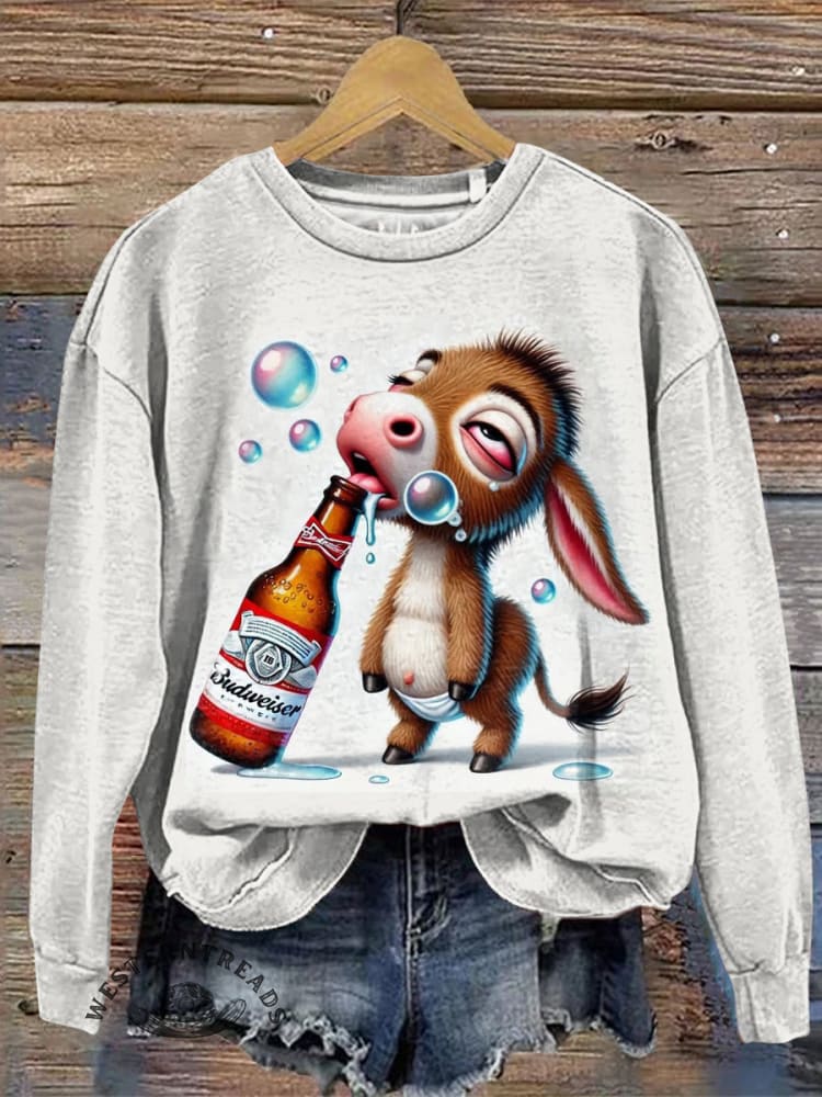Funny Donkey Art Print Casual Cotton Sweatshirt