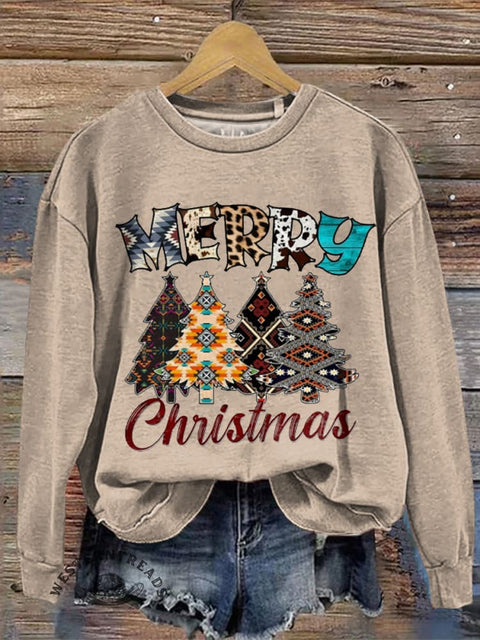 Christmas Art Print Casual Cotton Sweatshirt