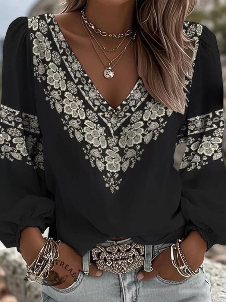 Women's Paisley Print Casual Cotton And Linen Shirt