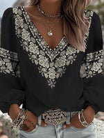 Women's Paisley Print Casual Cotton And Linen Shirt