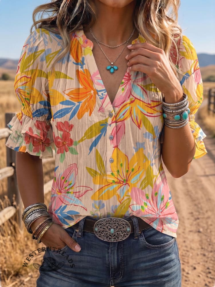 Vintage Art Comfortable Summer Fabrics Puff Sleeve Casual Shirt