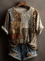 Leopard Art Print Casual Short Sleeve T-shirt