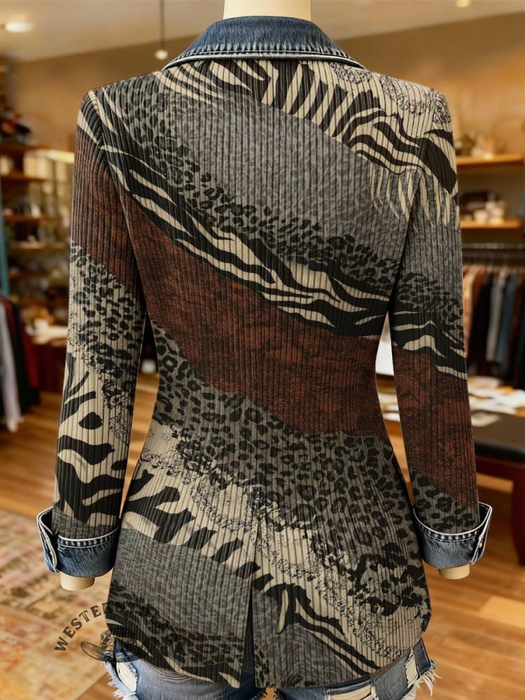 Classic West Print Patchwork Denim Sweater