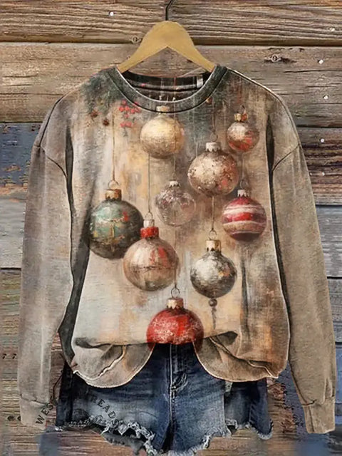 Retro Christmas Light Ball Casual Cotton Sweatshirt