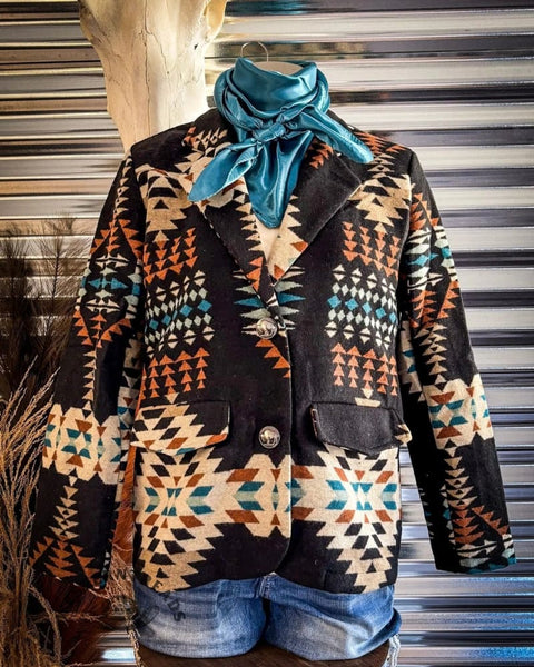 Aztec Art Print Casual Coat