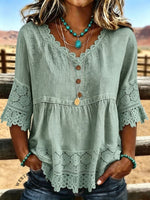 Women's Vintage Lace Patchwork Casual Shirt