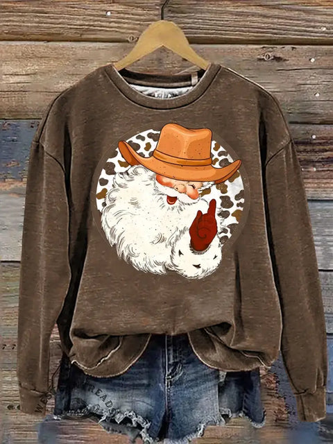 Retro Christmas Art Print Casual Cotton Sweatshirt
