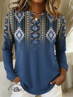 Women's Retro Aztec Pattern Print Casual Corduroy Top