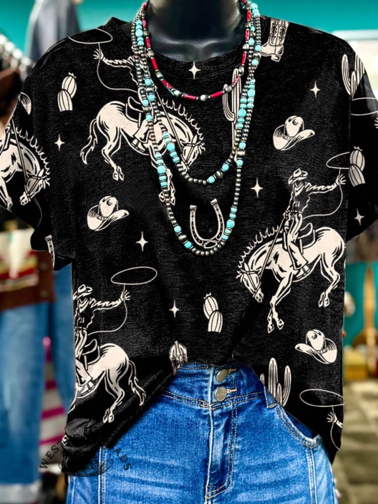 Cowboy Print Casual T-shirt
