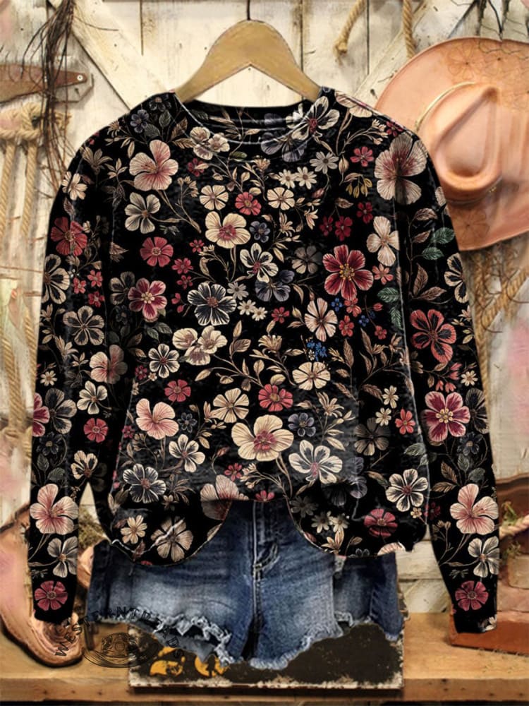 Vintage Flower Art Print Sweatshirt