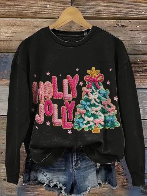 Holly Jolly Christmas Print Casual Long Sleeve Top