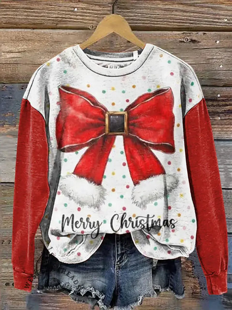 Christmas Bow Casual Cotton Sweatshirt
