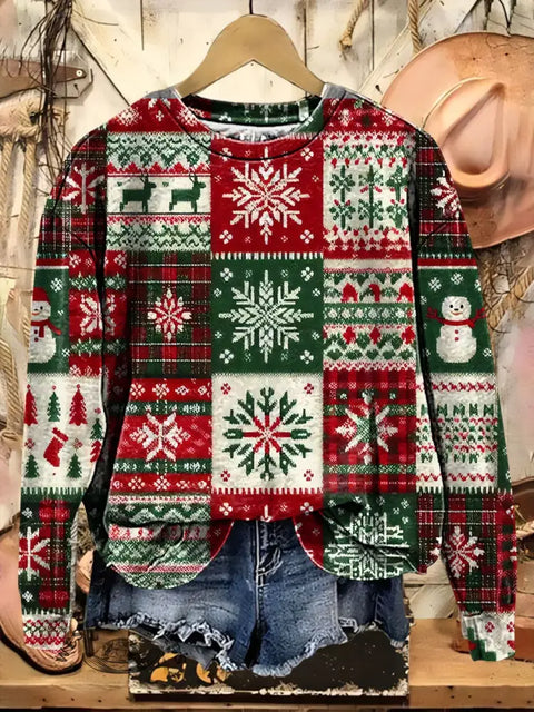 Retro Christmas Art Casual Cotton Sweatshirt