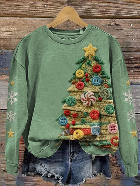 Christmas Art Print Casual Cotton Sweatshirt