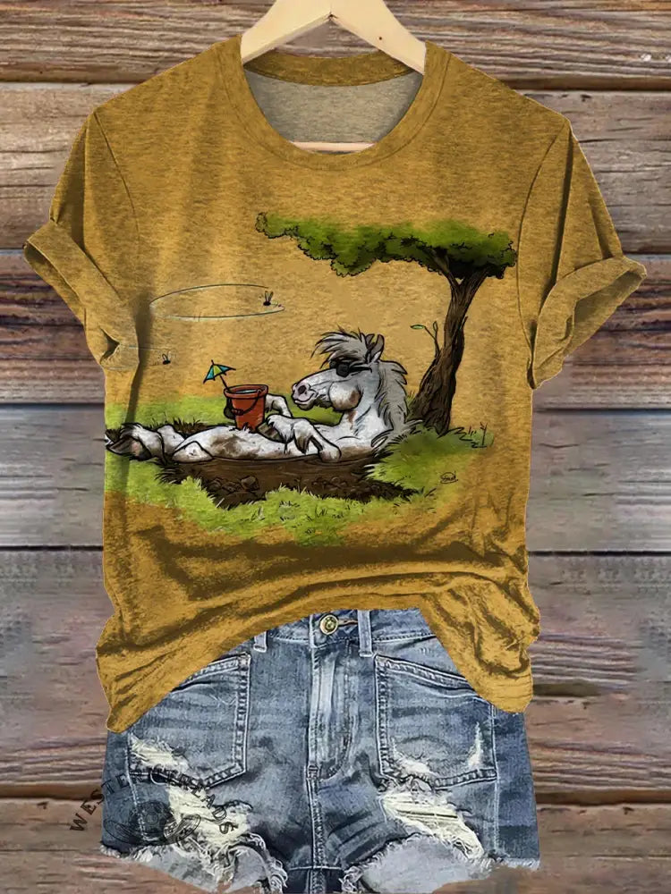 Funny Lazy Horse Art Print T-shirt