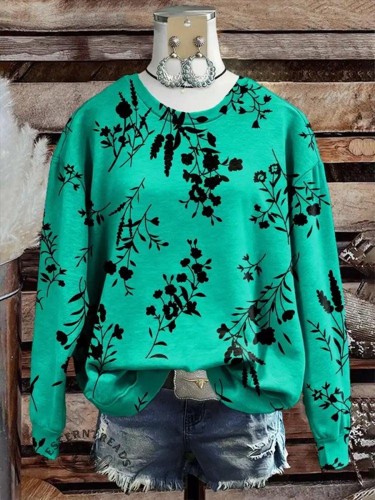 Floral Pattern Casual Cotton Sweatshirt