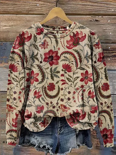 Retro Flower Casual Cotton Sweatshirt