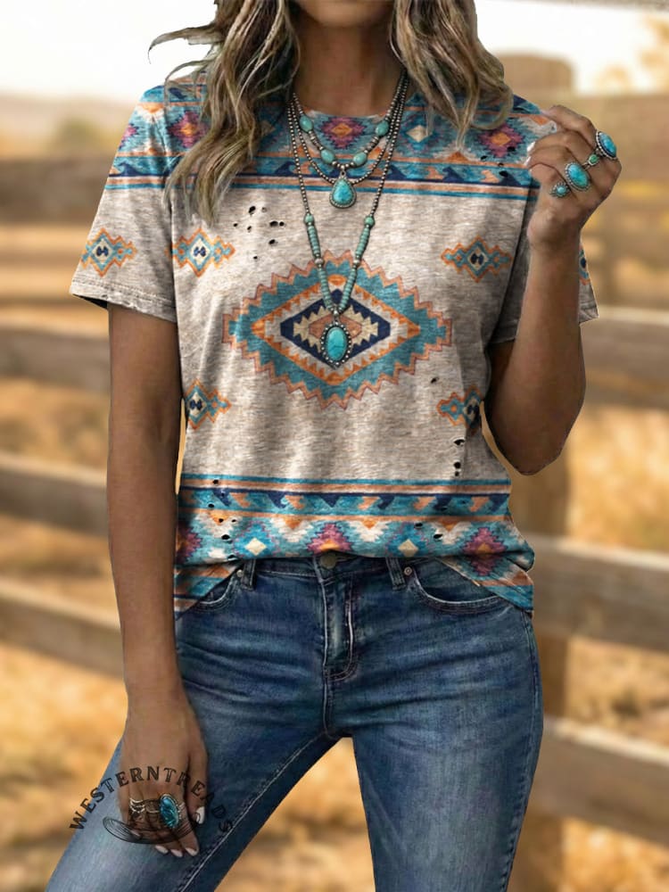 Vintage Aztec Art Elegant Soft Western Cotton T-shirt Top
