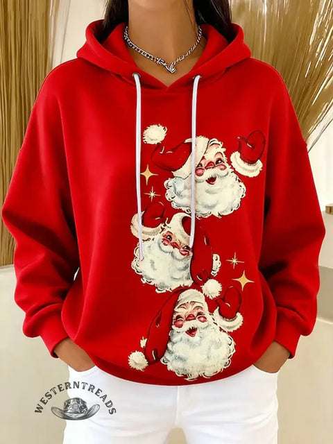 Christmas Santa Claus Print Cotton Casual Hoodie Sweatshirt