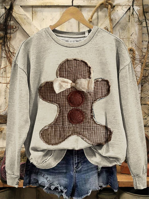 Christmas Art Print Casual Cotton Sweatshirt