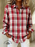 Women's Red Plaid Print Casual Cotton Shirt