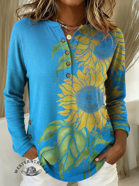Women's Retro Floral Print Casual Cotton Shirt