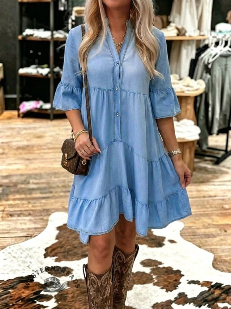 Boho V-neck Ruffle Tiered Dress
