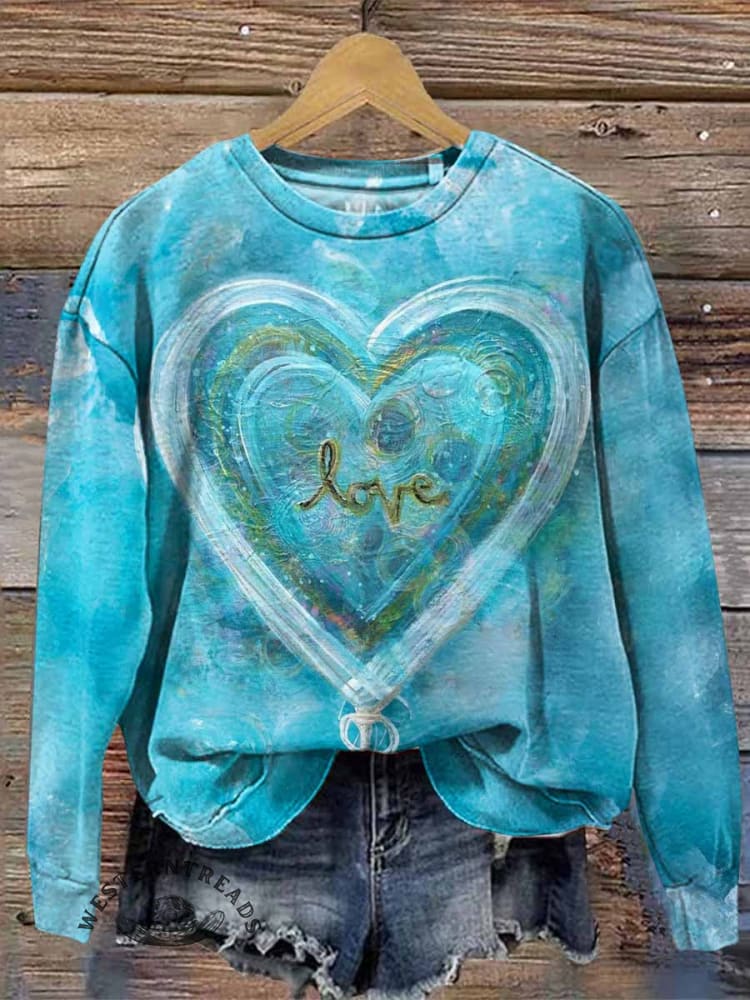 Valentine's Day Vintage Heart Art Print Casual Cotton Sweatshirt