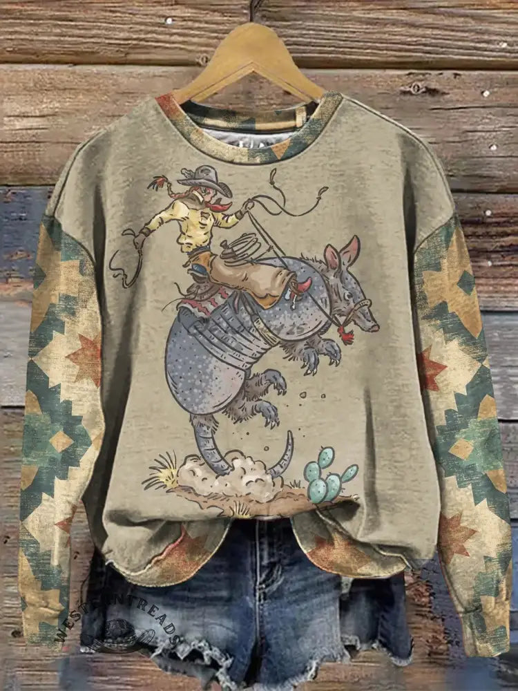 Vintage Western Art Print Casual Sweatshirt