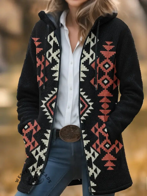 Art Pattern Unisex Plush Thick Long-Sleeved Cardigan Coat