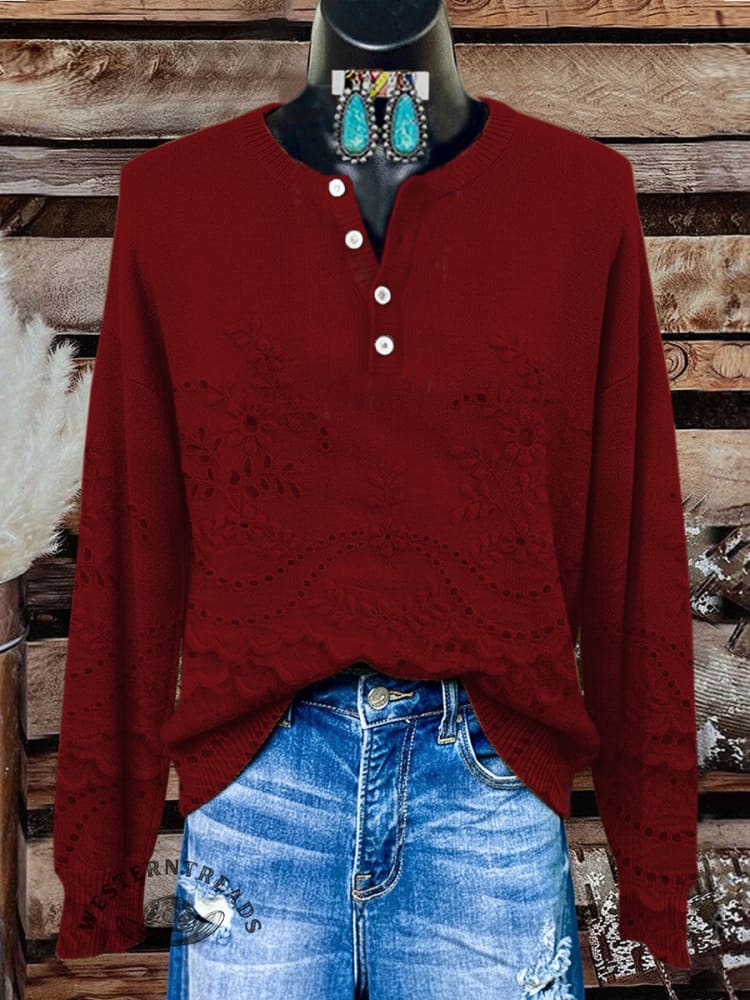 Retro Floral Print Buttoned Cardigan Sweater