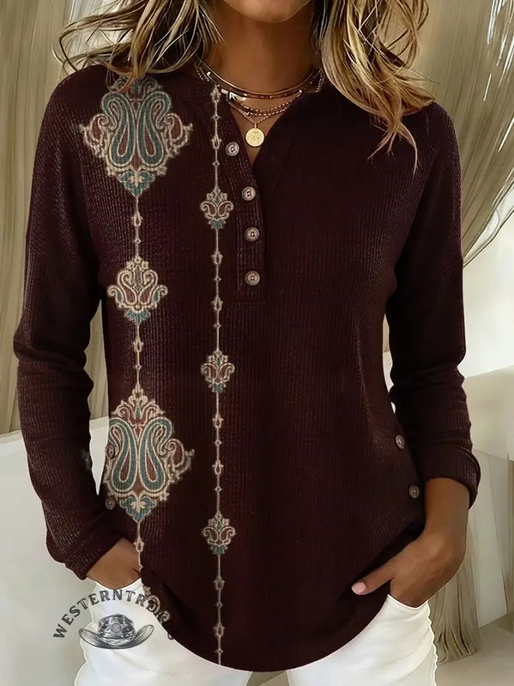 Women's Floral Retro Print Casual Cotton Shirt