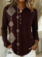 Women's Floral Retro Print Casual Cotton Shirt