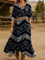 Women's Vintage Aztec Print Cotton Pocket Dress