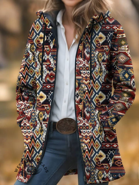 Aztec Print Unisex Plush Thick Long-sleeved Cardigan Coat