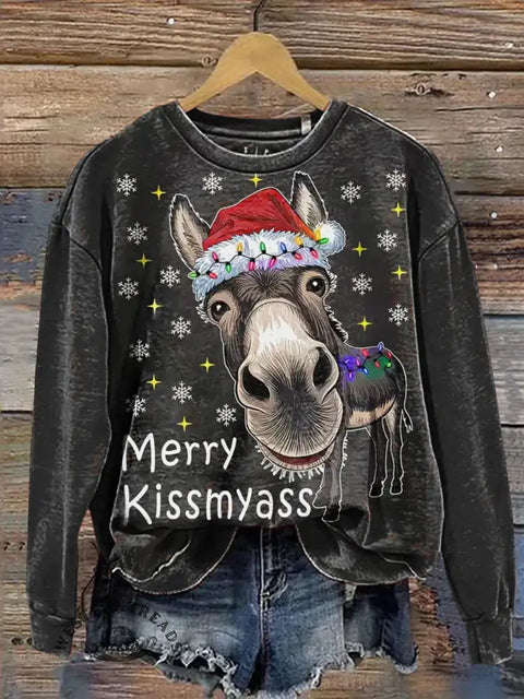 Funny Christmas Donkey Casual Cotton Sweatshirt