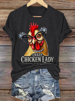 Crazy Chicken Lady Print Casual T-shirt