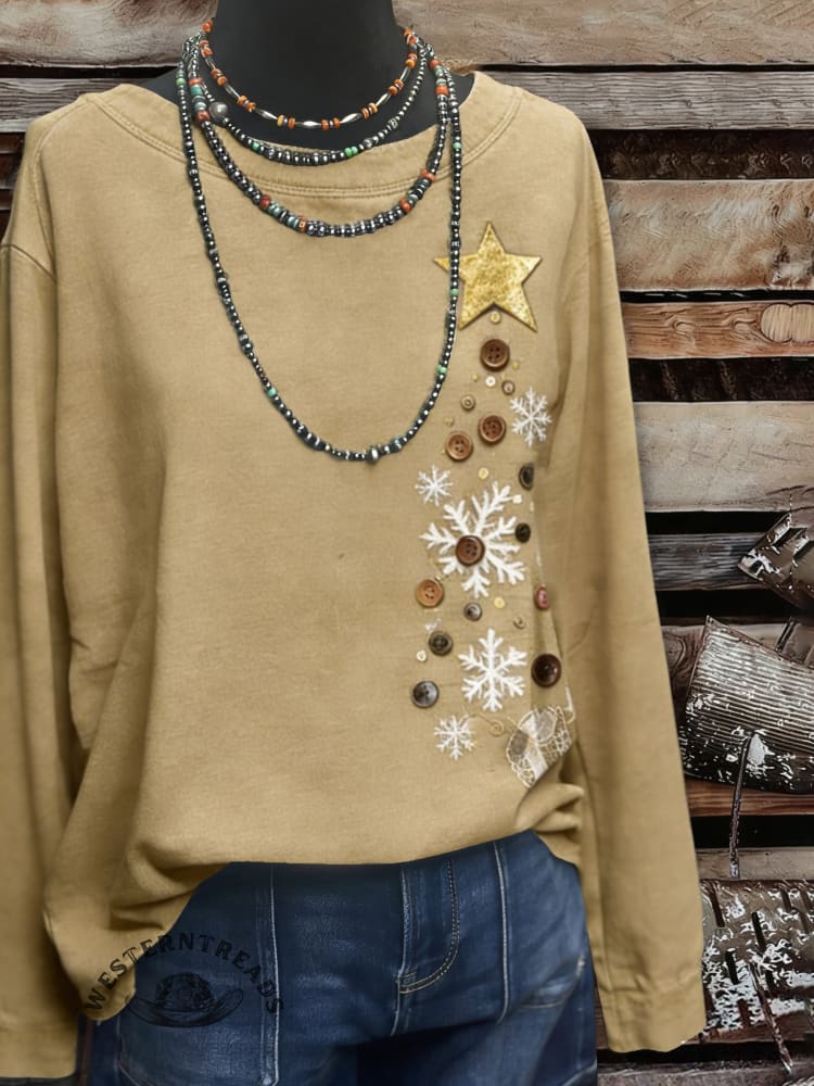 Vintage Christmas Art Print Casual Cotton Sweatshirt