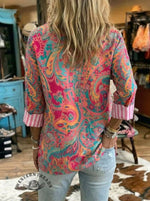 Women's Paisley Art Print Casual 3/4 Sleeve Shirt